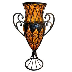 Vintage Handblown Amber Footed Vase Art Glass, Decor Vase​ Filigree